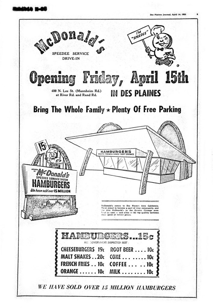 Menú de McDonald's, 1955.