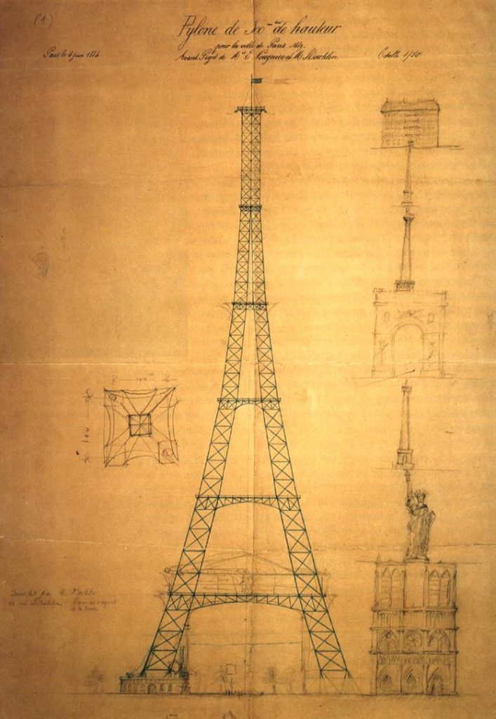 Primer diseño de la Torre Eiffel hecho por Koechlin.