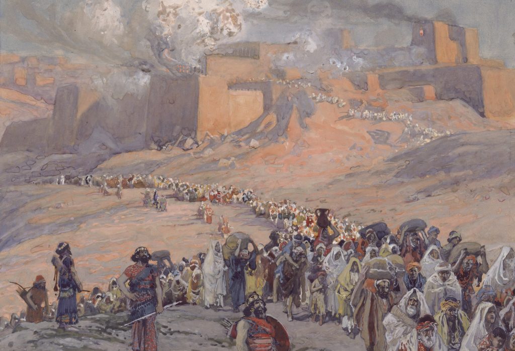 Exilio babilónico. Deportación de los hebreos del reino de Judea a Babilonia tras la destrucción del templo de Jerusalén en el siglo VI a.C. Pintura de James Tissot.