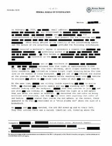 Registro del FBI relacionado al avistamiento no identificado de un Civil en febrero de 2026. Departamento de Guerra de EE. UU.